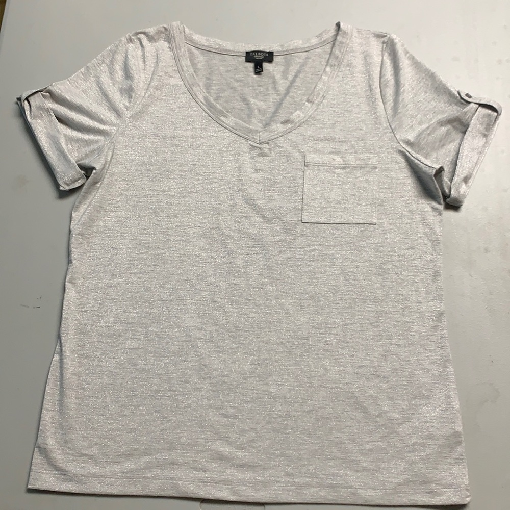 Talbots metallic silver short sleeve top